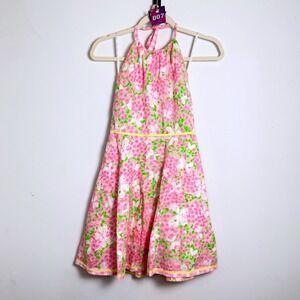 Lilly Pulitzer Pink Butterfly Floral Halter Dress Size 0 Cotton